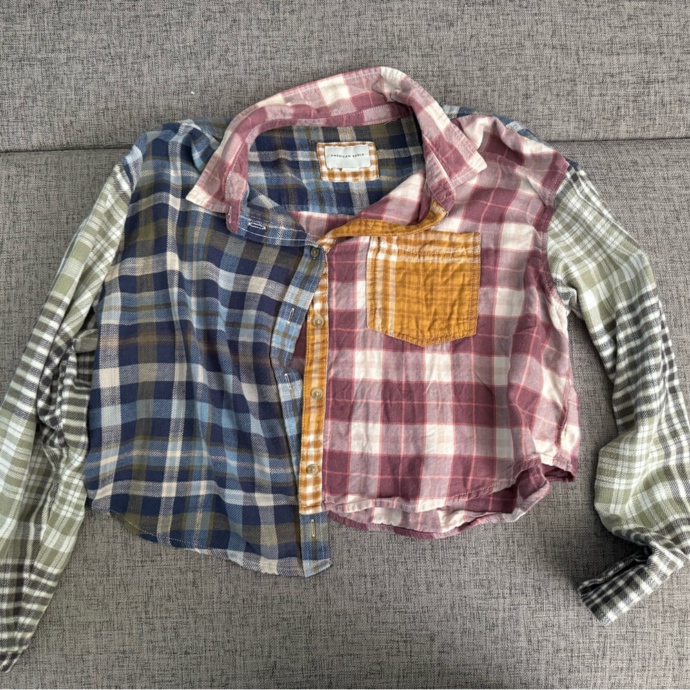 Multi colored cropped button up